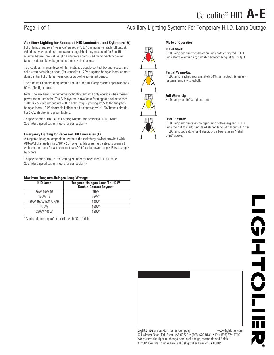 Lightolier Calculite Recessed Fluorescent Downlight A-E User Manual | 1 page