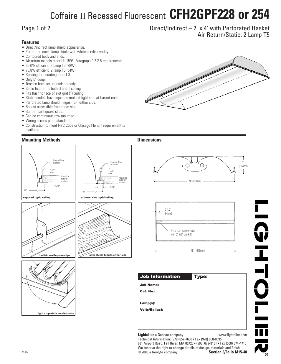 Lightolier Coffaire II CFH2GPF228 User Manual | 2 pages