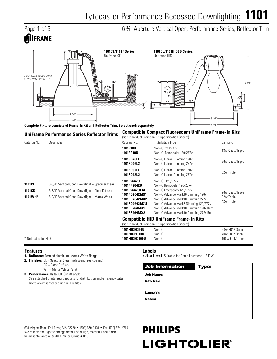 Lightolier 1101 User Manual | 3 pages