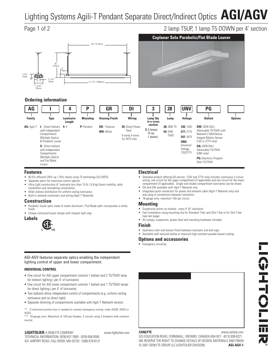 Lightolier AGI User Manual | 2 pages