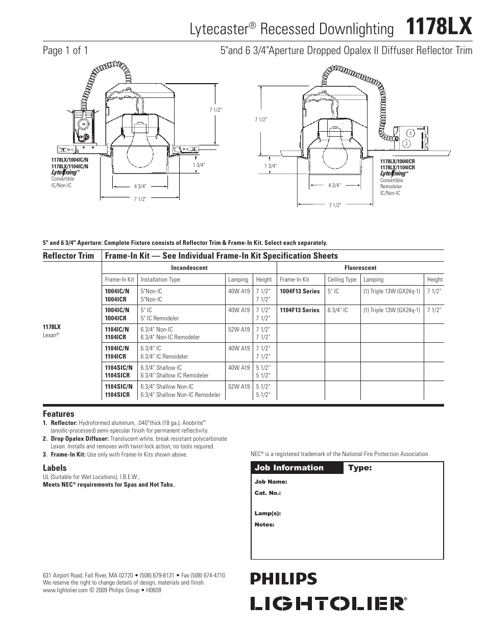 Lightolier 1178LX User Manual | 1 page