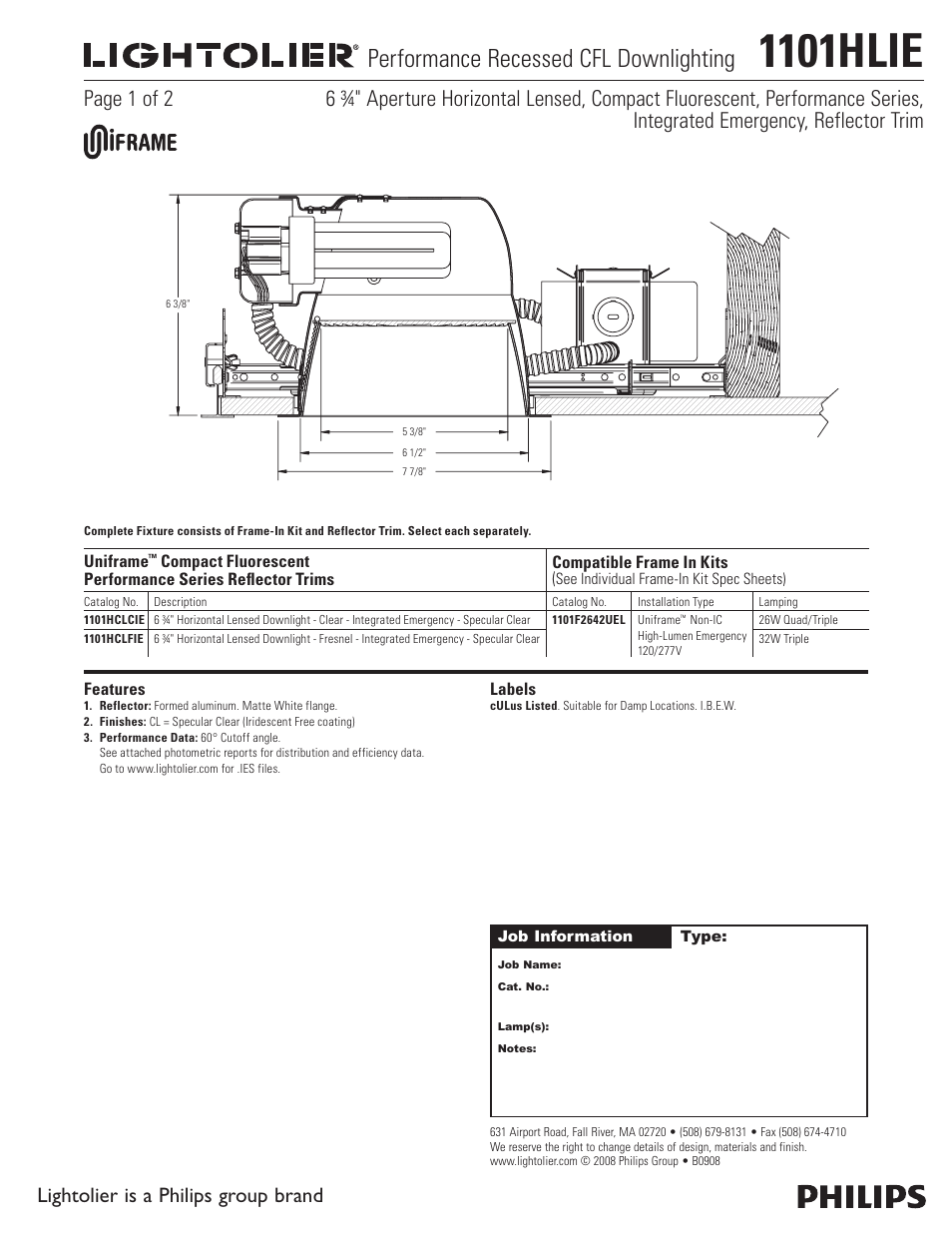 Lightolier 1101HLIE User Manual | 2 pages