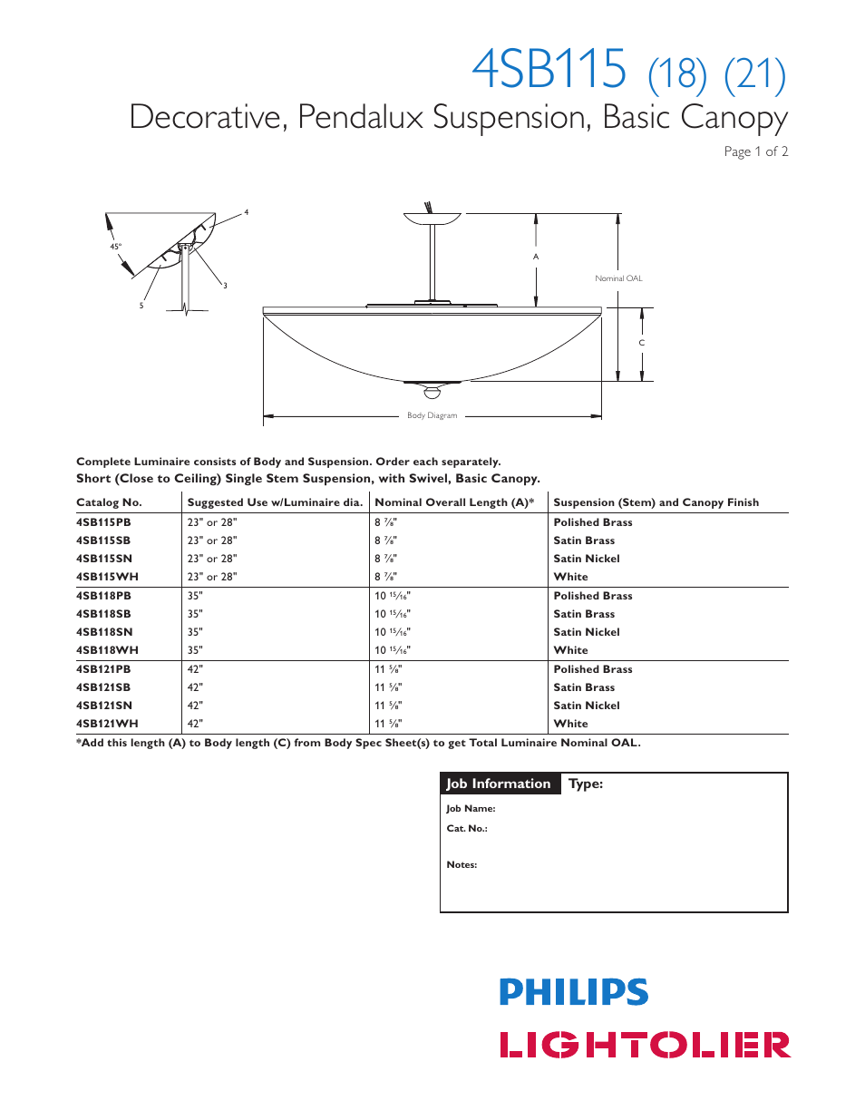 Lightolier Architectural Decorative 4SB115 User Manual | 2 pages