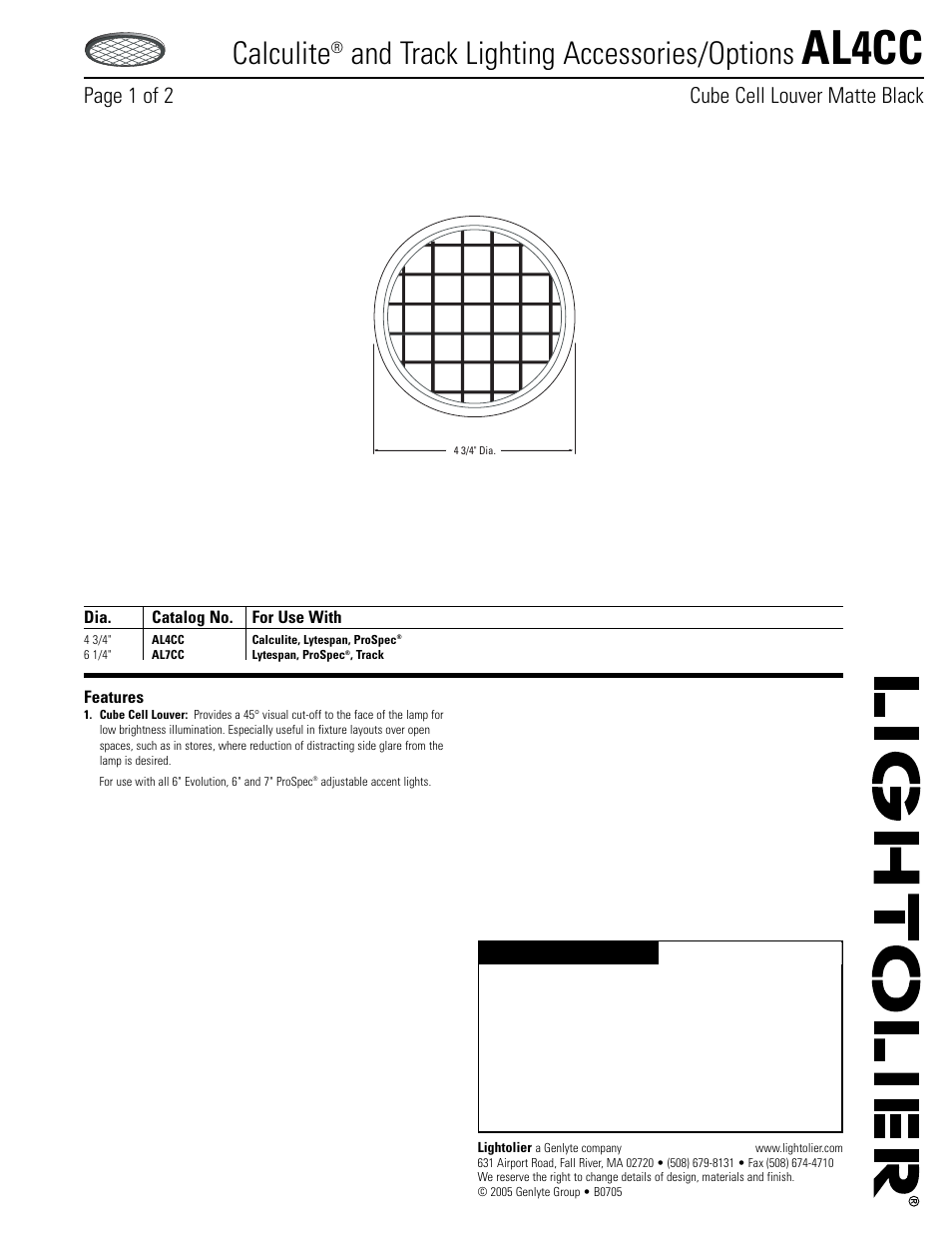 Lightolier AL4CC User Manual | 2 pages