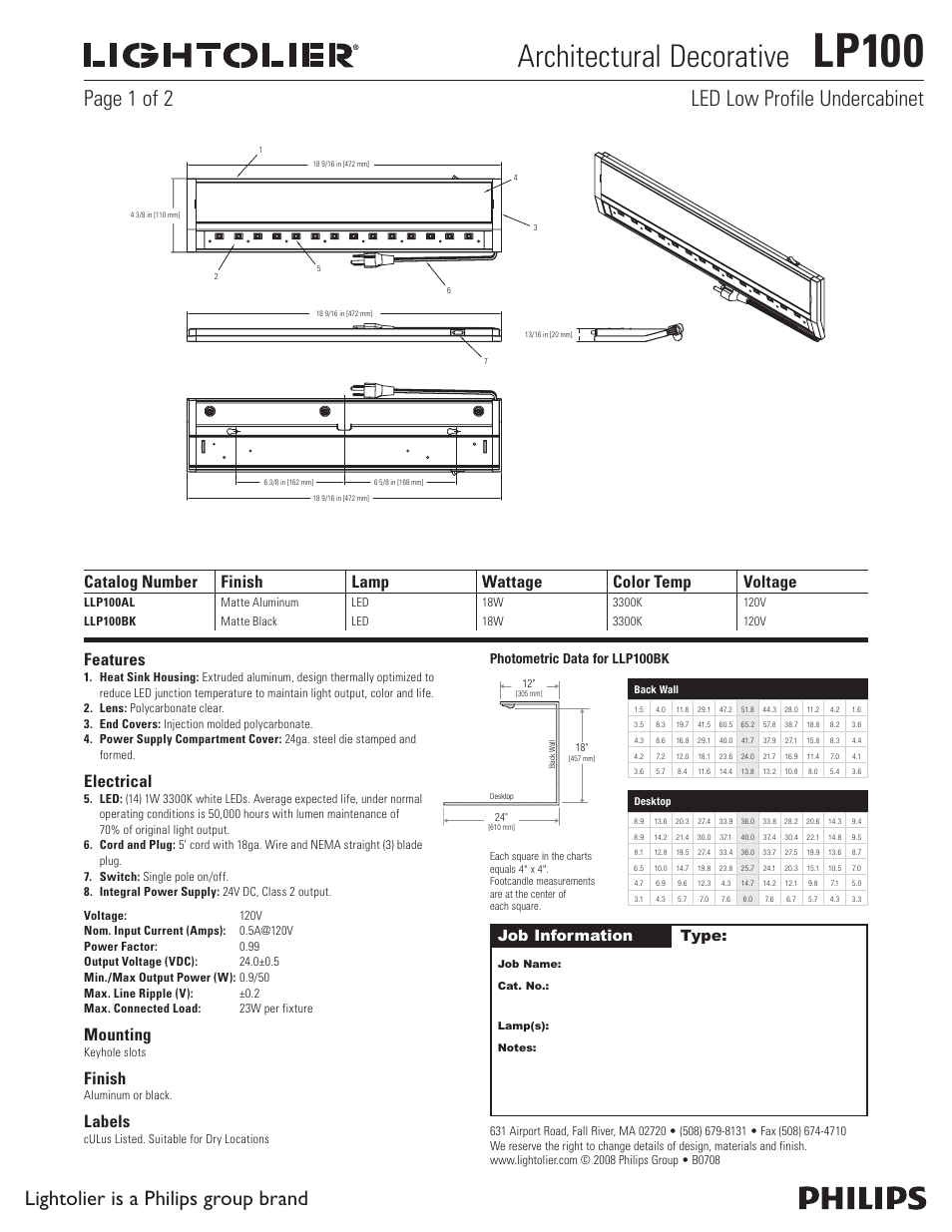 Lightolier Architectural Decorative LP100 User Manual | 1 page