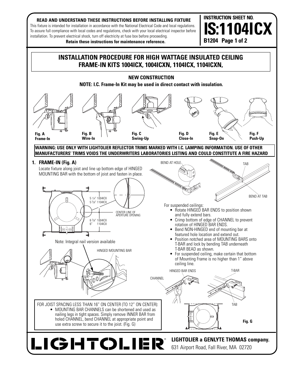 Lightolier 1004ICXN User Manual | 2 pages