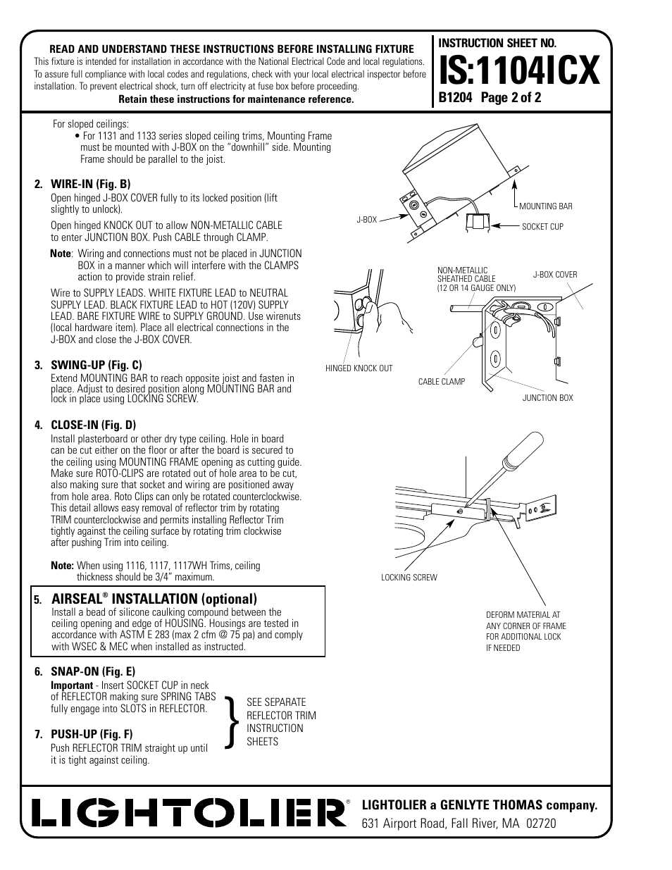 Is:1104icx | Lightolier 1004ICXN User Manual | Page 2 / 2