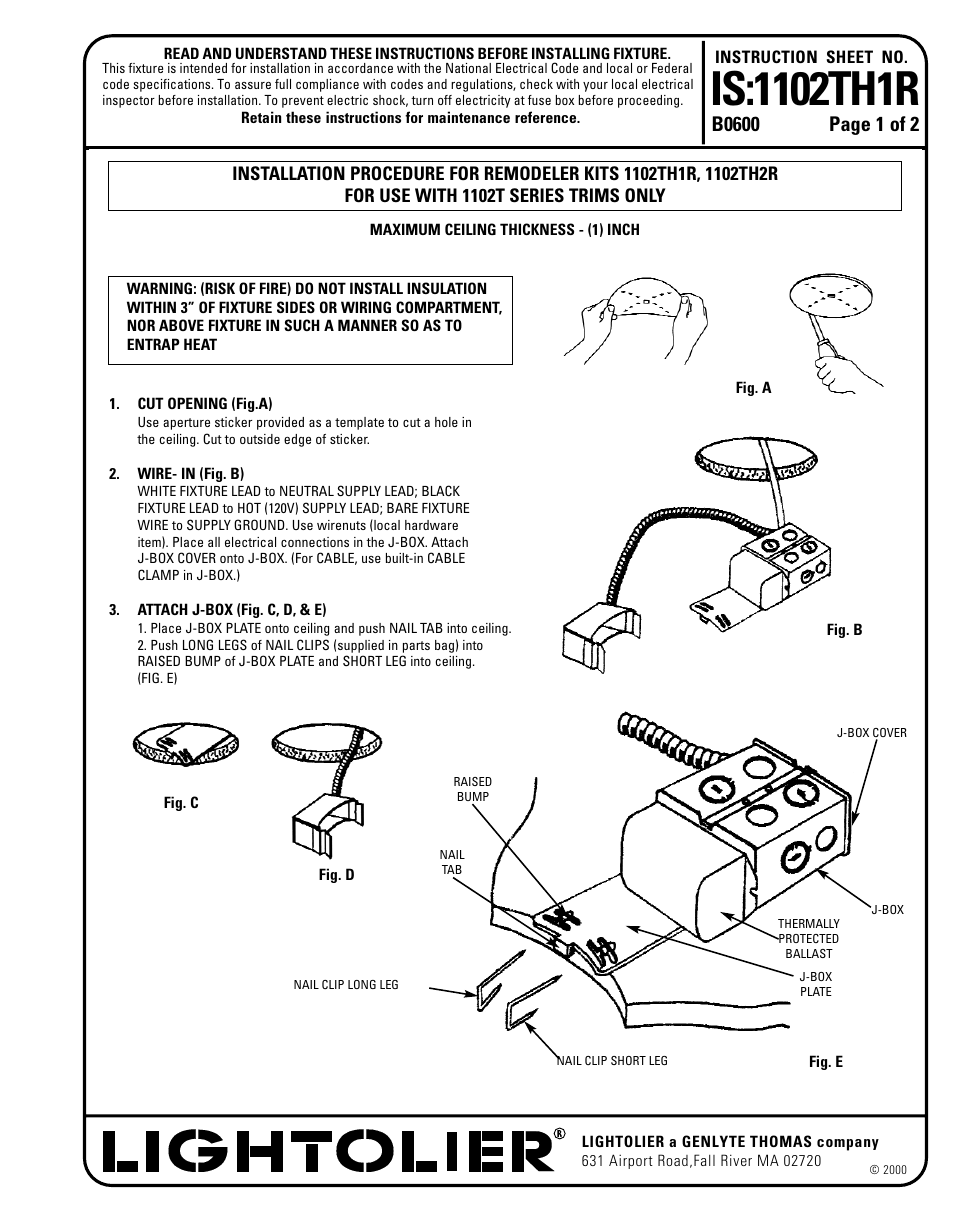 Lightolier 1102TH2R User Manual | 2 pages