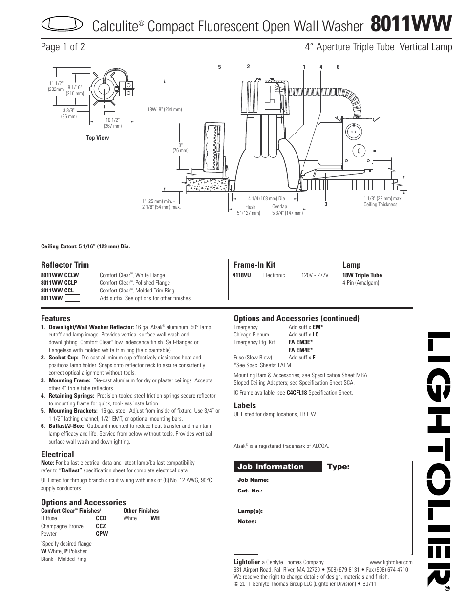 Lightolier 8011WW User Manual | 2 pages