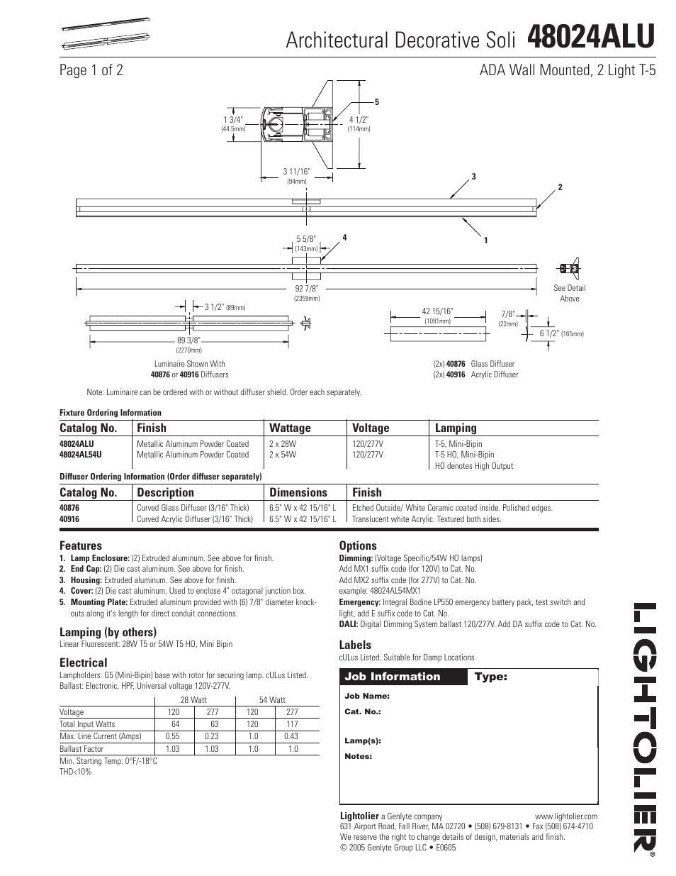 Lightolier Architectural Decorative Soli 48024ALU User Manual | 2 pages