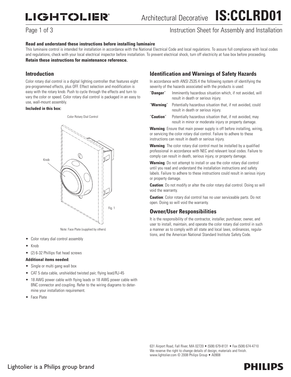 Lightolier Architectural Decorative CCLRD01 User Manual | 3 pages