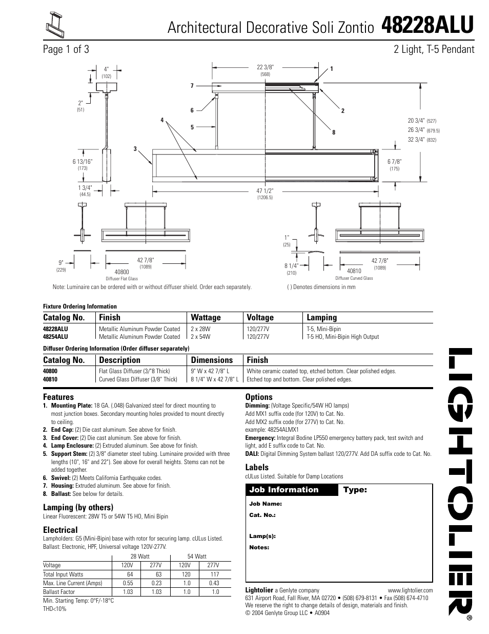 Lightolier Architectural Decorative Soli Zontio 48228ALU User Manual | 3 pages