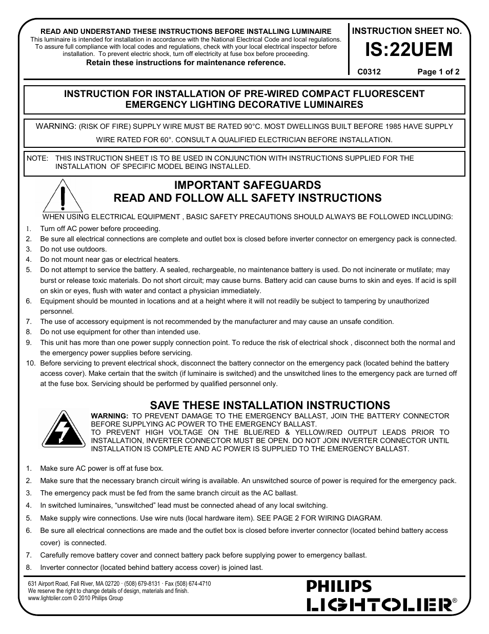 Lightolier A1202 User Manual | 2 pages