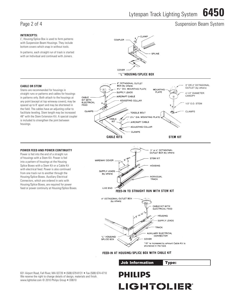 Lytespan track lighting system, Page 2 of 4 suspension beam system | Lightolier Lytespan Track Lighting System 6450 User Manual | Page 2 / 4