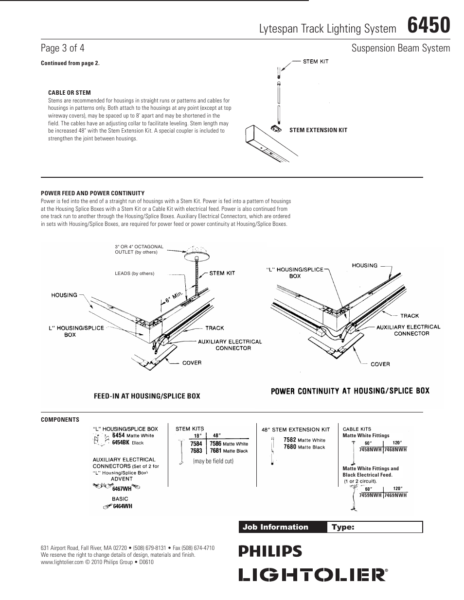 Lytespan track lighting system, Page 3 of 4 suspension beam system | Lightolier Lytespan Track Lighting System 6450 User Manual | Page 3 / 4