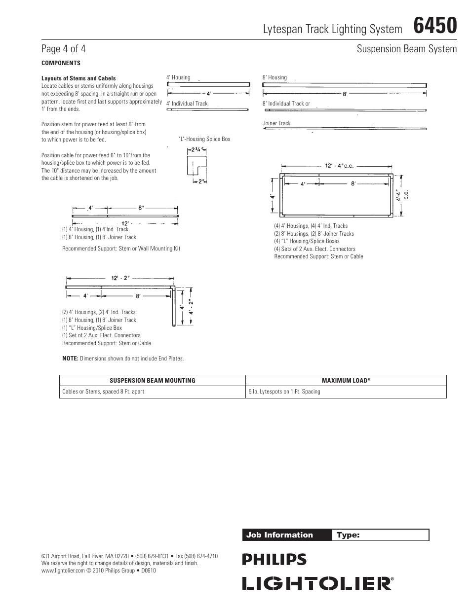 Lytespan track lighting system, Page 4 of 4 suspension beam system | Lightolier Lytespan Track Lighting System 6450 User Manual | Page 4 / 4