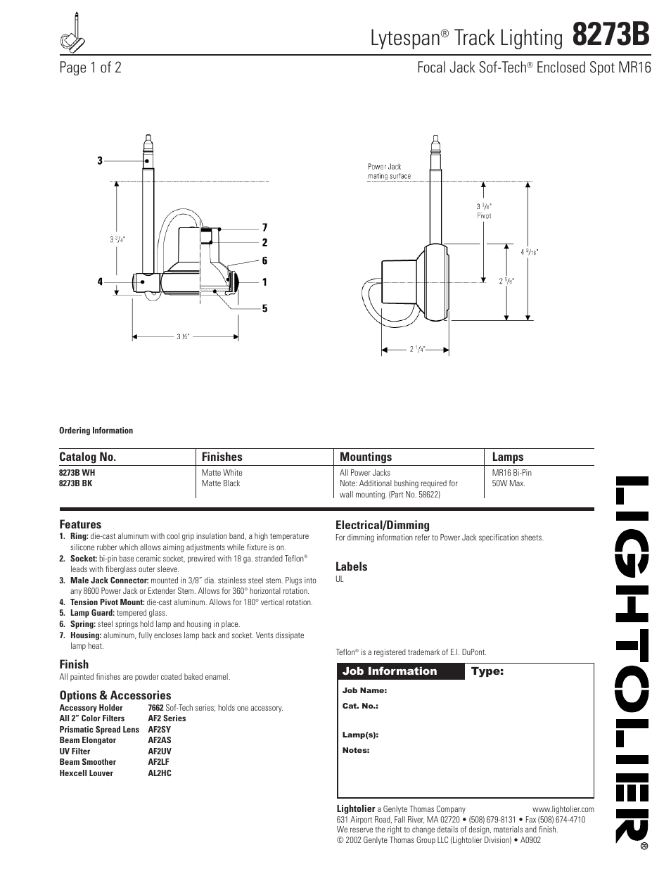Lightolier 8273B User Manual | 2 pages