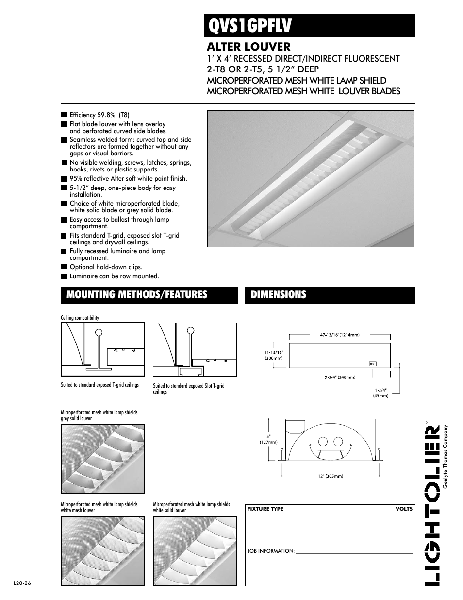 Lightolier Alter Louver QVS1GPFLV User Manual | 2 pages