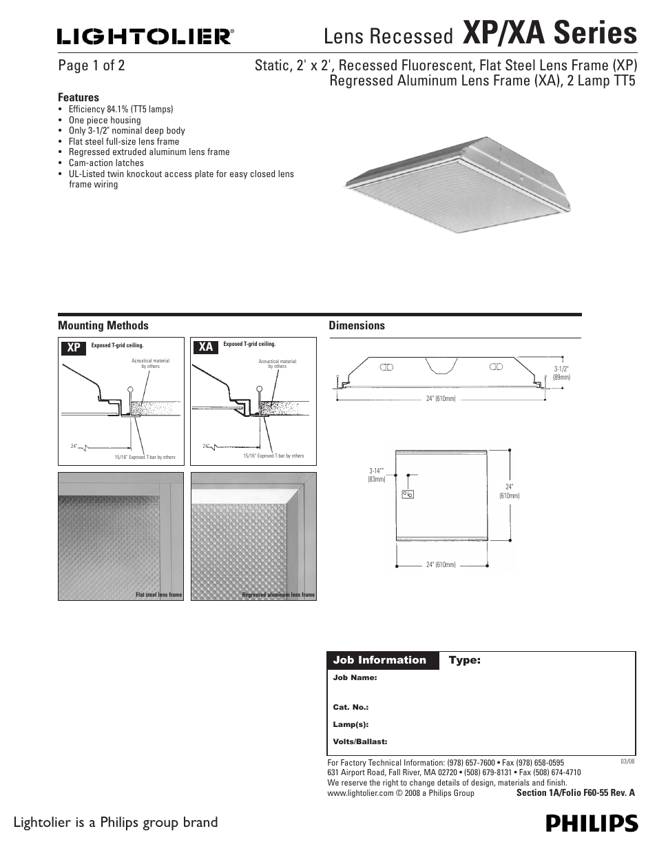 Lightolier XA Series User Manual | 2 pages