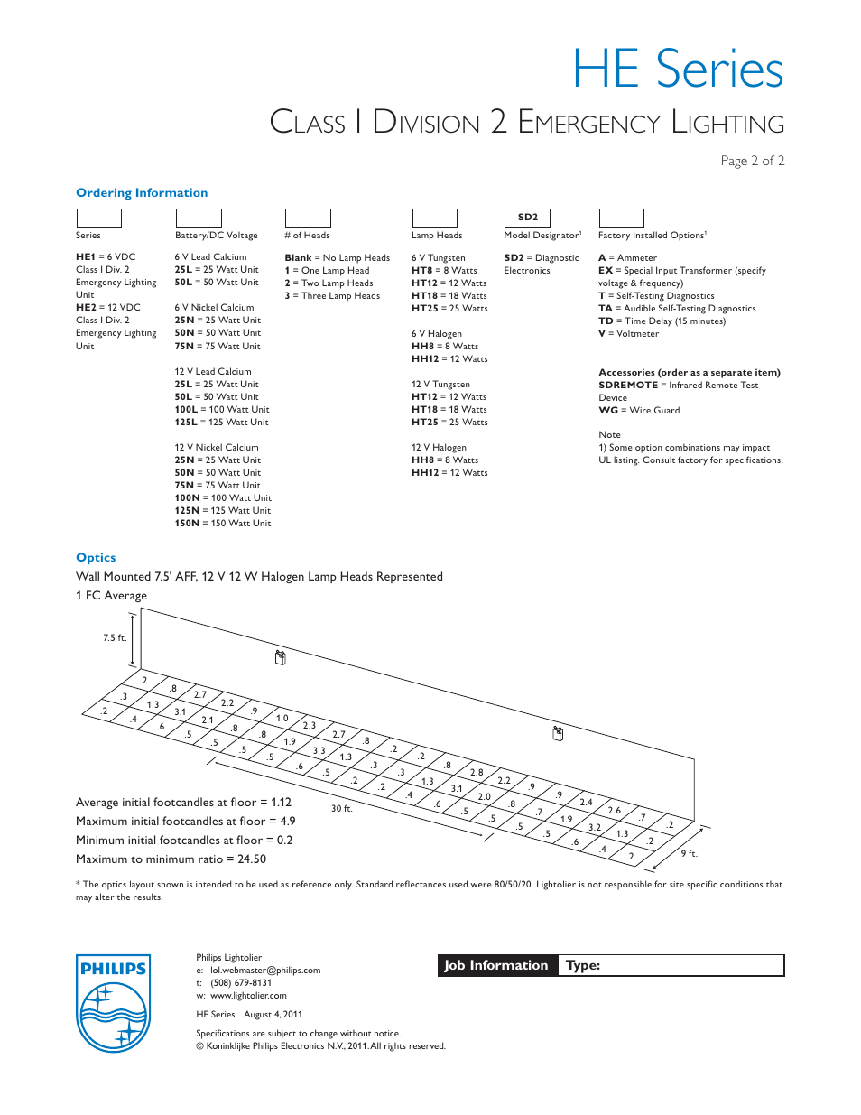 He series, Lass, Ivision | Mergency, Ighting | Lightolier Emergency Lighting HE Series User Manual | Page 2 / 2