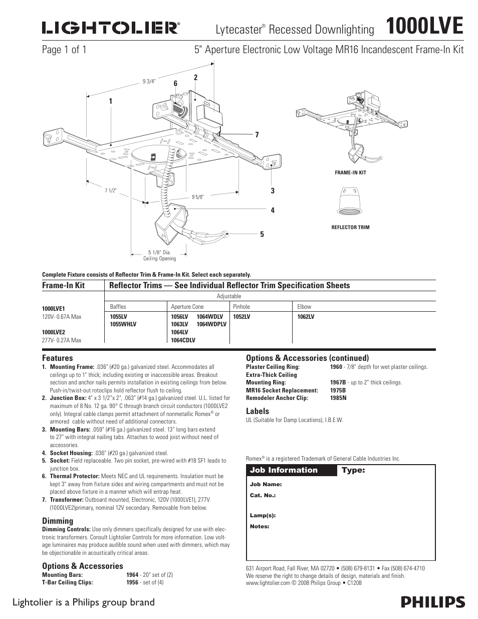 Lightolier 1000LVE User Manual | 1 page