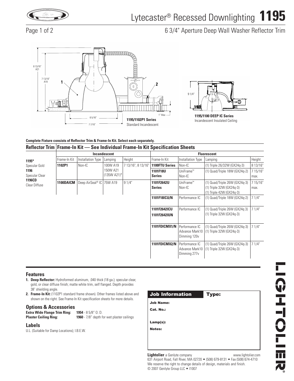 Lightolier 1195 User Manual | 2 pages