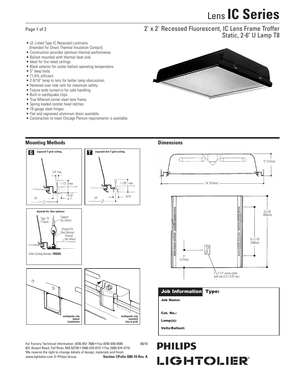 Lightolier IC Series User Manual | 2 pages