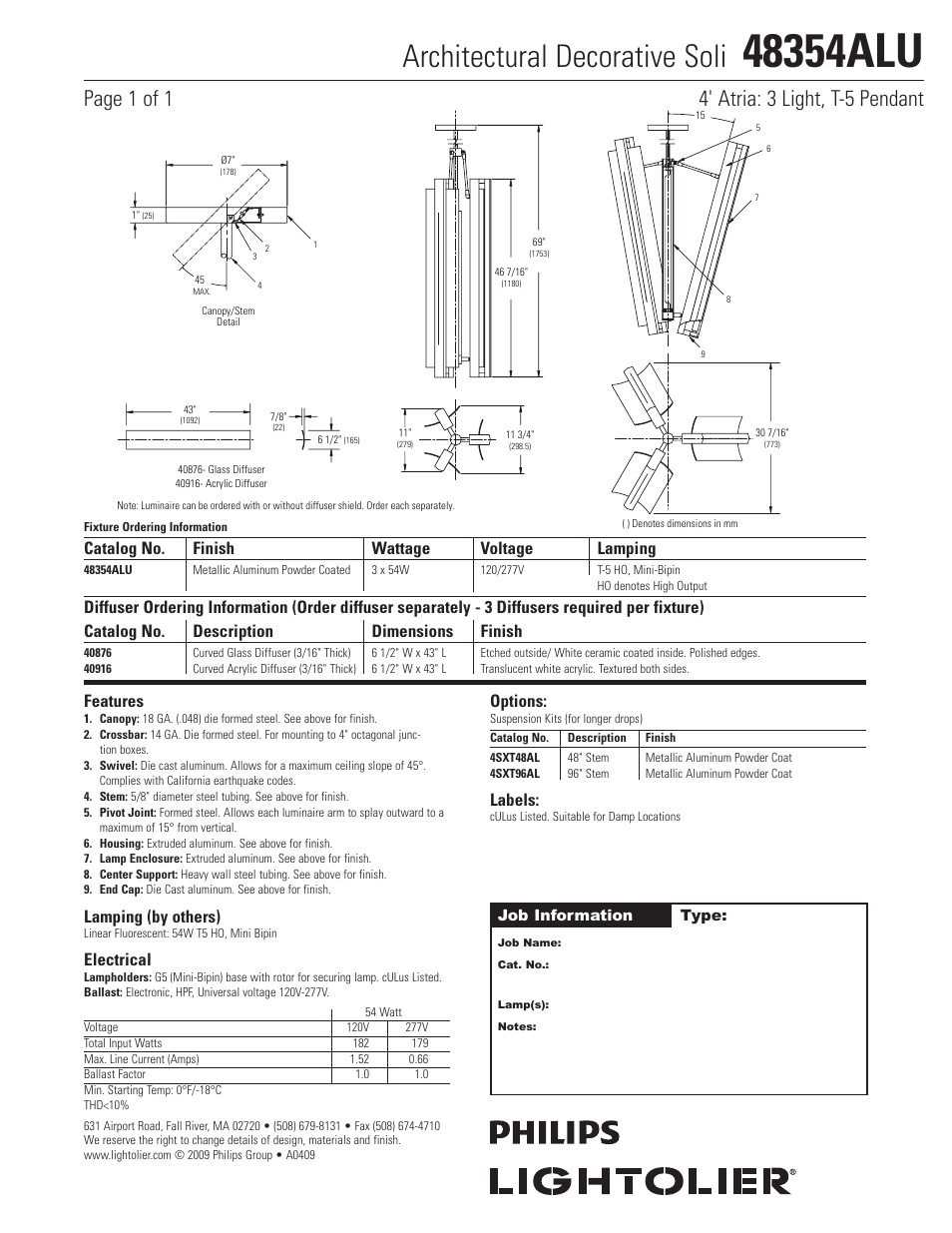 Lightolier Architectural Decorative Soli 48354ALU User Manual | 1 page