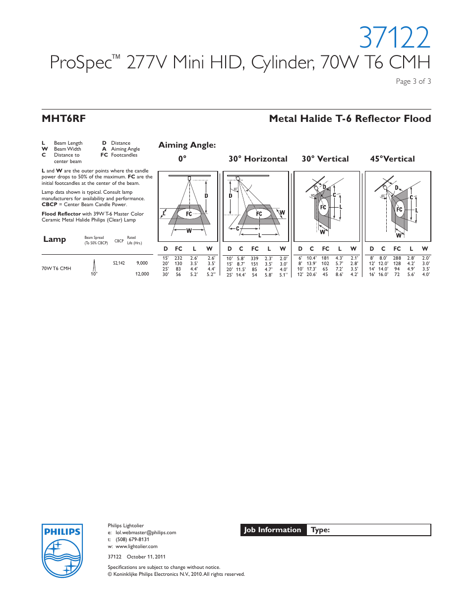 Prospec, Mht6rf metal halide t-6 reflector flood, Lamp | Lightolier 37122 User Manual | Page 3 / 3