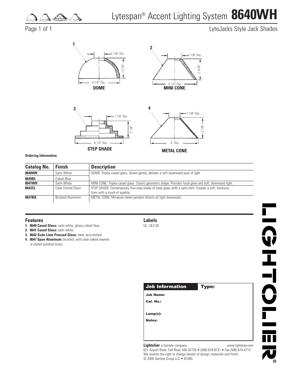 Lightolier 8640WH User Manual | 1 page