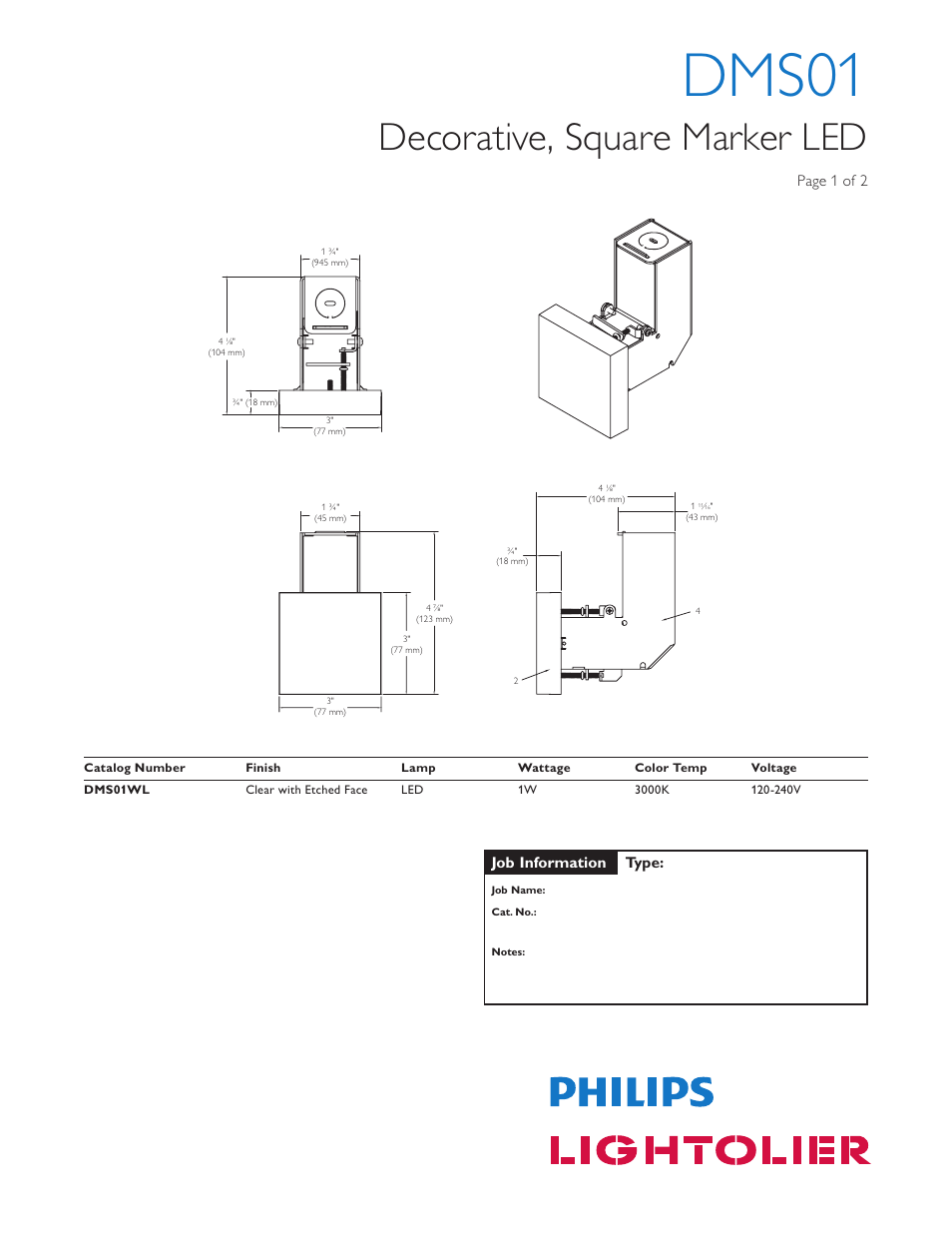 Lightolier Architectural Decorative DMS01 User Manual | 2 pages