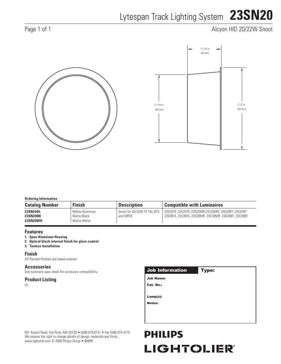 Lightolier 23SN20 User Manual | 1 page