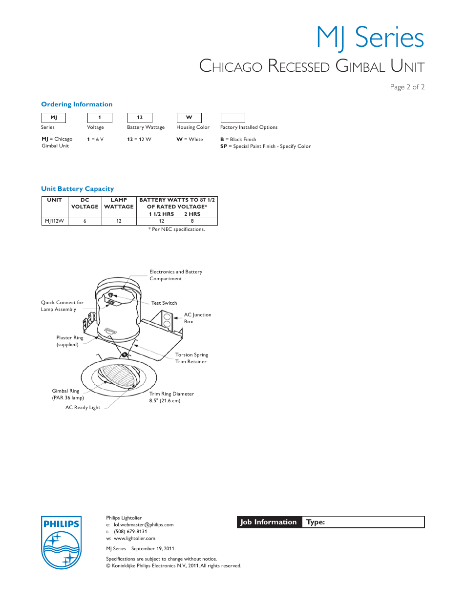 Mj series, Hicago, Ecessed | Imbal | Lightolier Chicago Gimbal Unit MJ User Manual | Page 2 / 2