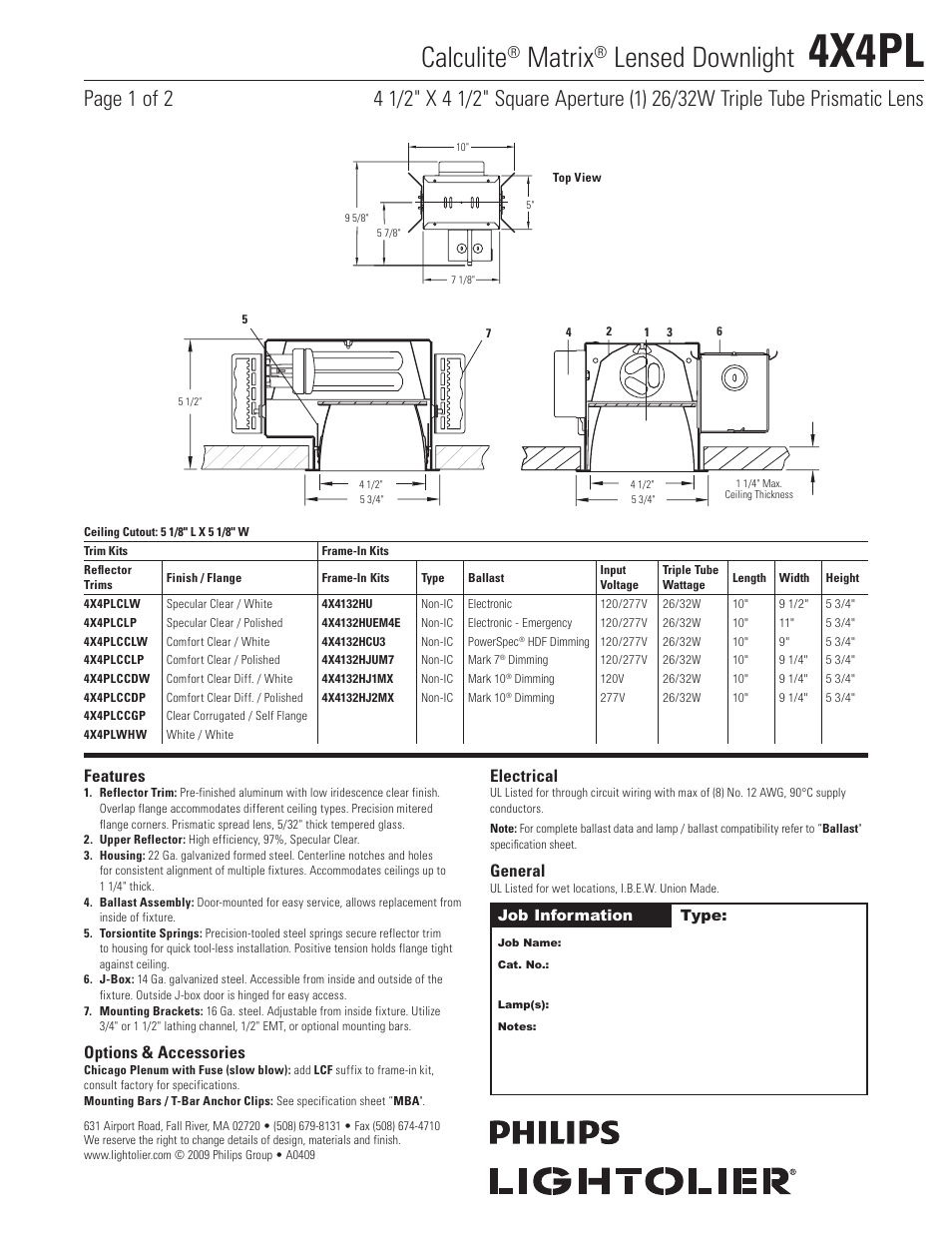 Lightolier 4X4PL User Manual | 2 pages