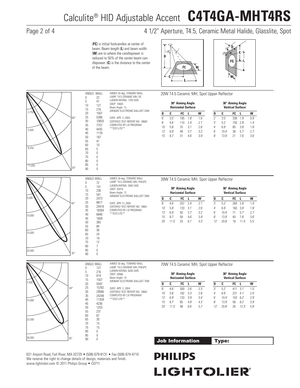 C4t4ga-mht4rs, Calculite, Hid adjustable accent | Job information type | Lightolier Calculite HID Adjustable Accent C4T4GA-MHT4RS User Manual | Page 2 / 4
