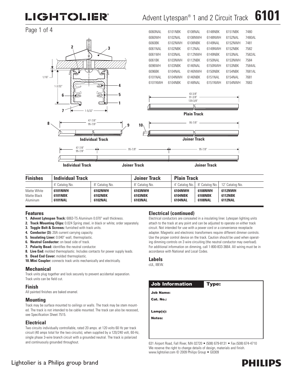 Lightolier Advent Lytespan 1 and 2 Circuit Track 6101 User Manual | 4 pages