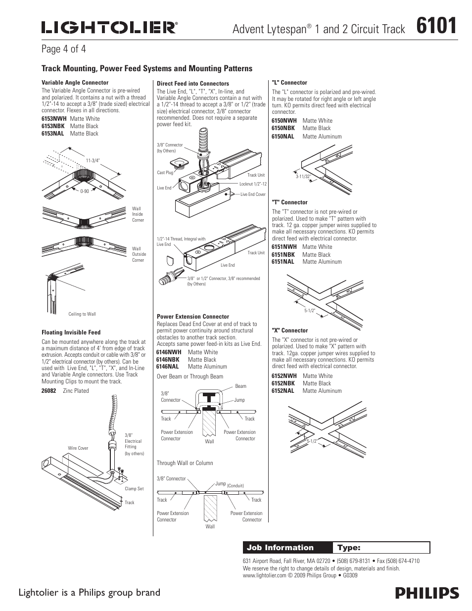 Advent lytespan, 1 and 2 circuit track, Page 4 of 4 | Lightolier is a philips group brand | Lightolier Advent Lytespan 1 and 2 Circuit Track 6101 User Manual | Page 4 / 4