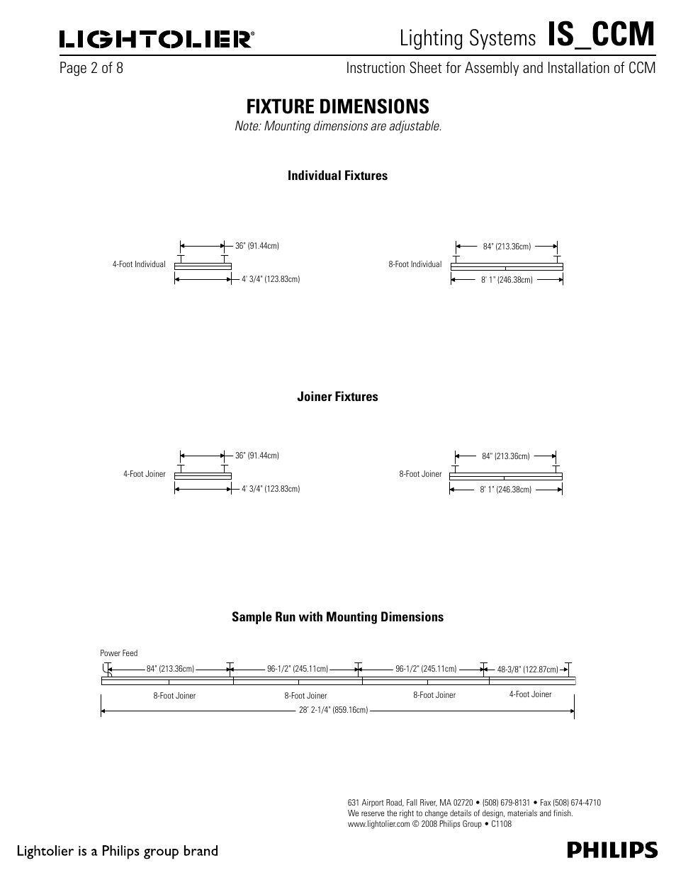 Is_ccm, Lighting systems, Fixture dimensions | Lightolier IS_CCM User Manual | Page 2 / 8