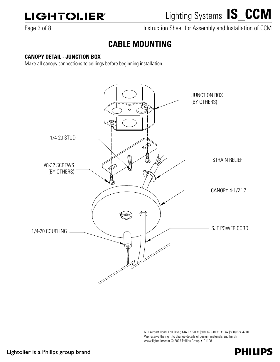 Is_ccm, Lighting systems, Cable mounting | Lightolier IS_CCM User Manual | Page 3 / 8
