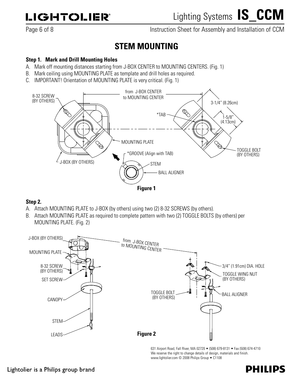 Is_ccm, Lighting systems, Stem mounting | Lightolier IS_CCM User Manual | Page 6 / 8