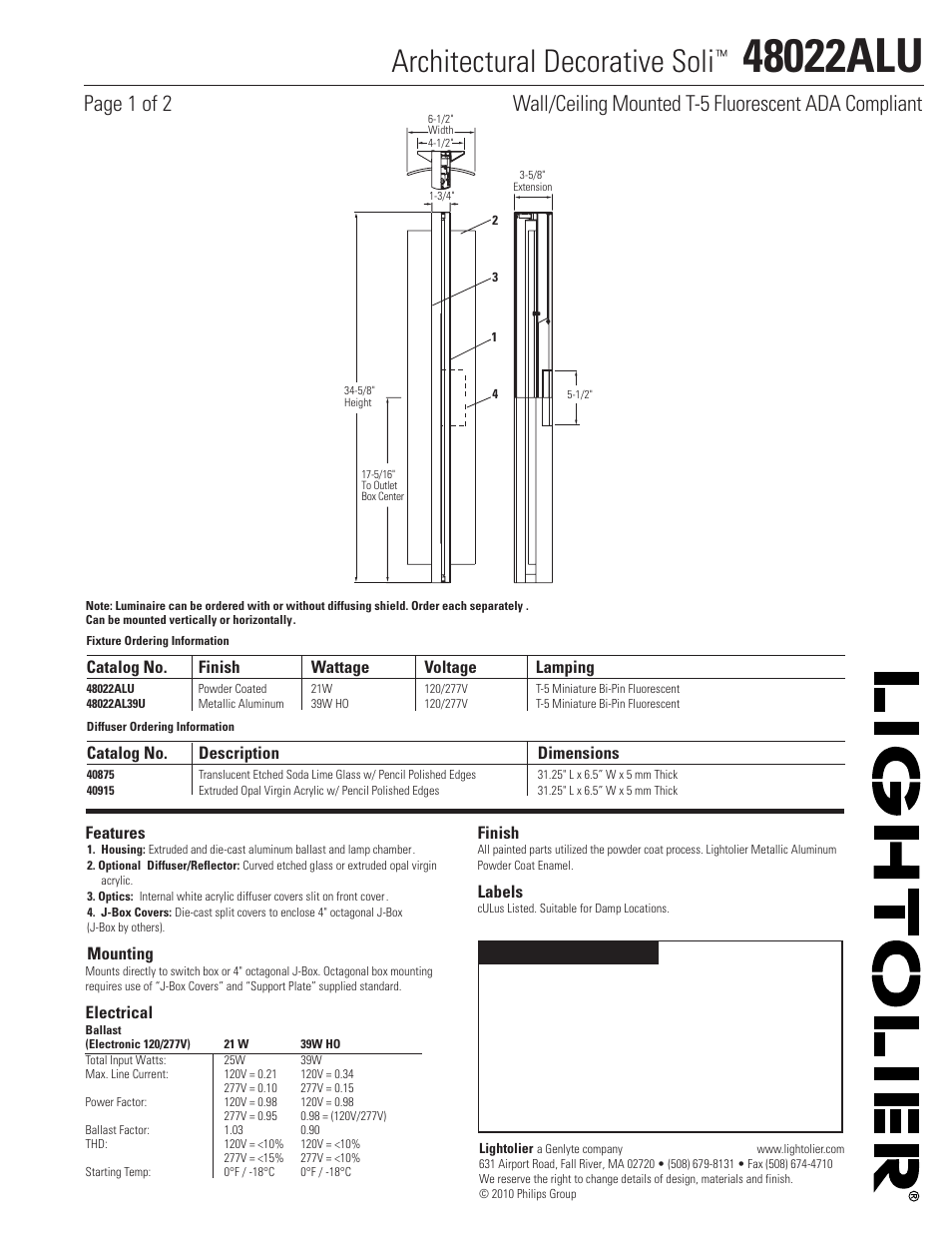 Lightolier Architectural Decorative 48022ALU User Manual | 2 pages