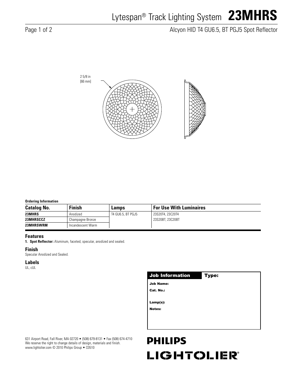 Lightolier Lytespan Track Lighting System 23MHRS User Manual | 2 pages