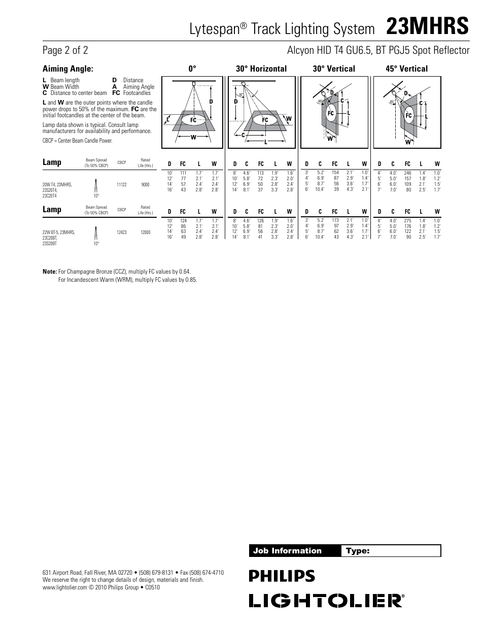 23mhrs, Lytespan, Track lighting system | Lamp, Job information type | Lightolier Lytespan Track Lighting System 23MHRS User Manual | Page 2 / 2