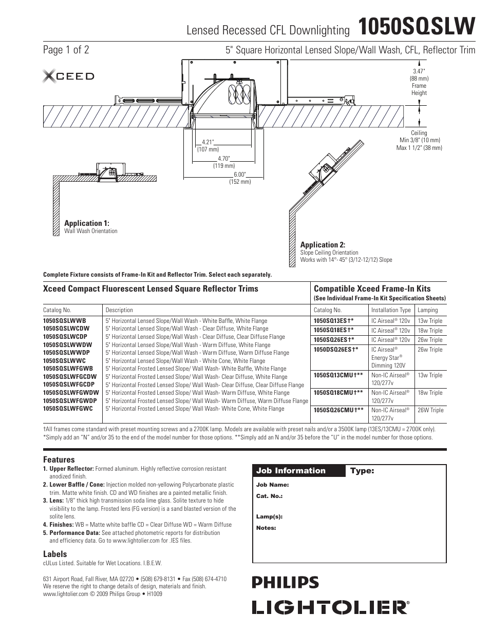 Lightolier 1050SQSLW User Manual | 4 pages