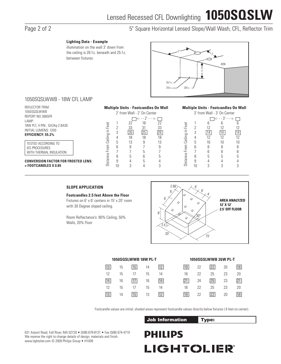 1050sqslw, Lensed recessed cfl downlighting, Page 2 of 2 | Lightolier 1050SQSLW User Manual | Page 2 / 4