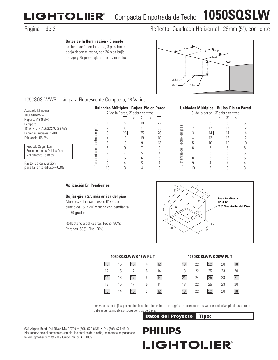 1050sqslw, Compacta empotrada de techo | Lightolier 1050SQSLW User Manual | Page 4 / 4