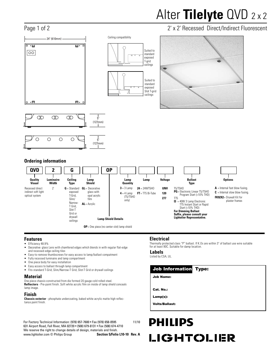 Lightolier Alter QVD2GGLOP T5 User Manual | 2 pages