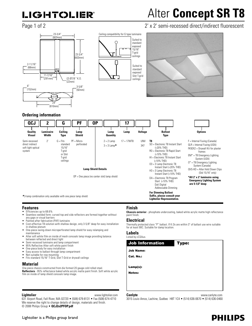 Lightolier Alter Concept SR T8 User Manual | 2 pages