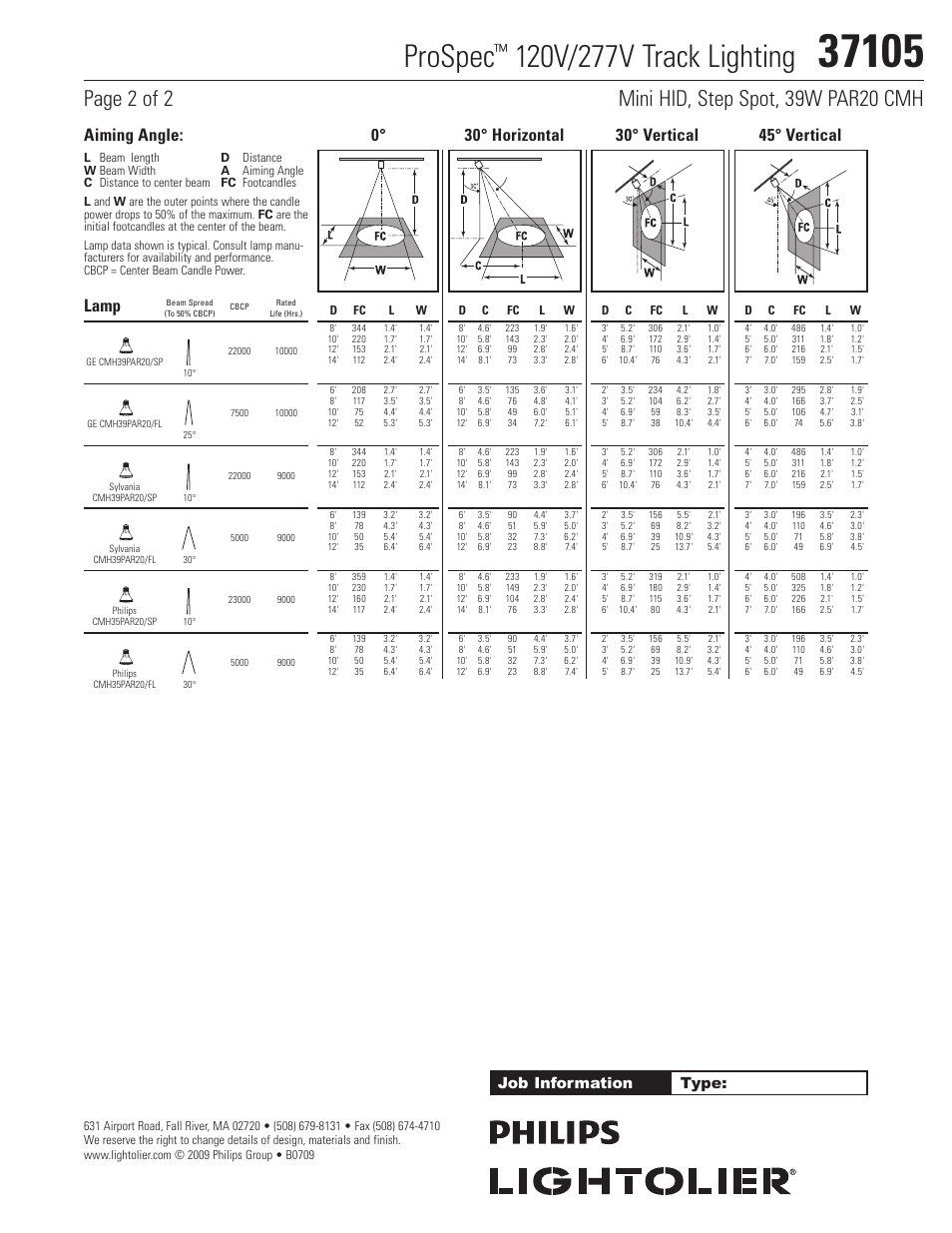 Prospec, Lamp, Job information type | Lightolier 37105 User Manual | Page 2 / 2
