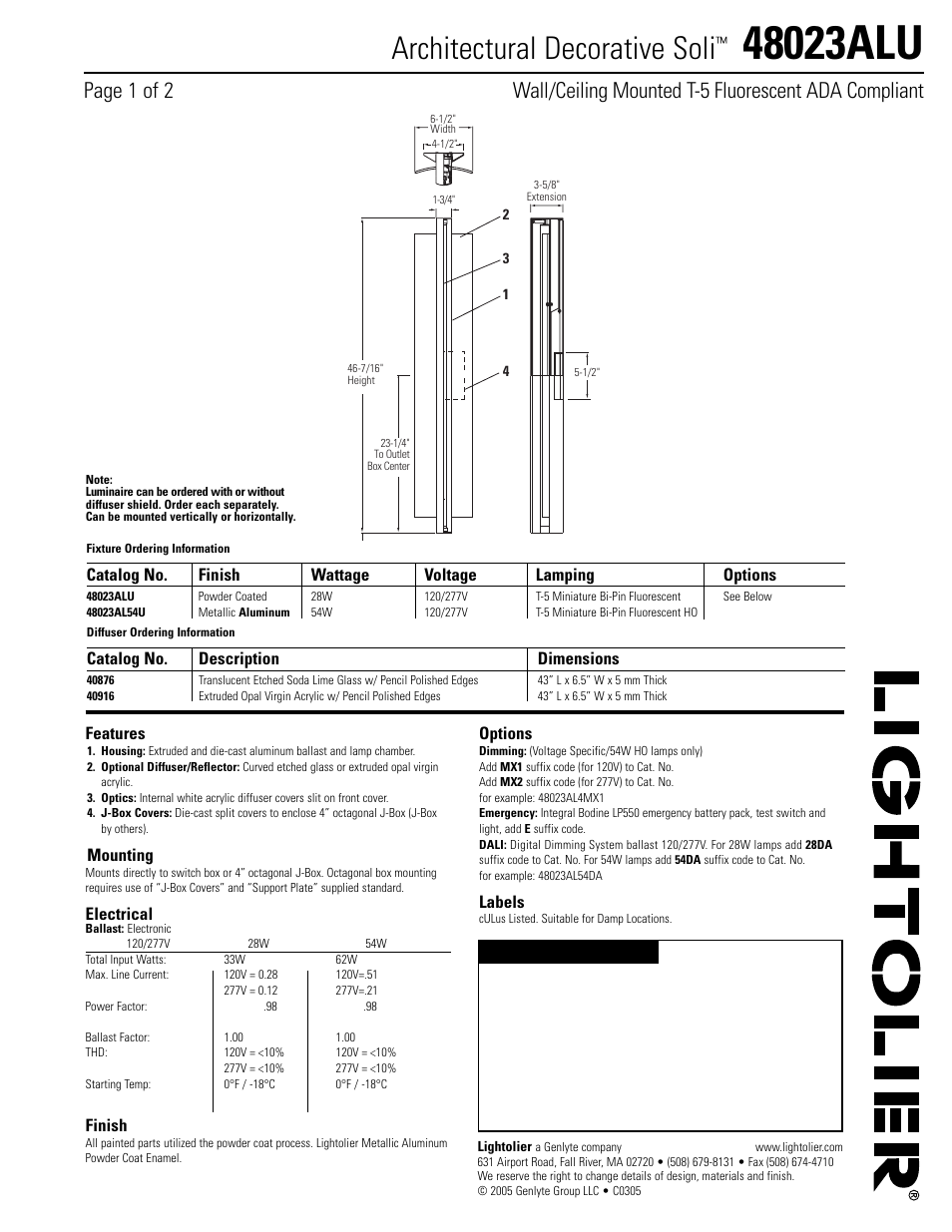 Lightolier Architectural Decorative Soli 48023ALU User Manual | 2 pages